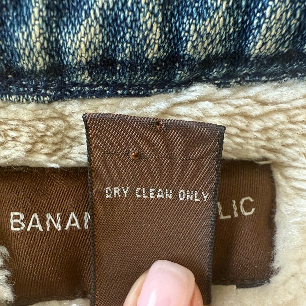 Banana Republic Faux Fur Sherpa Lined Denim Jacket Medium Wash Zip Up Crop S - Picture 6 of 8
